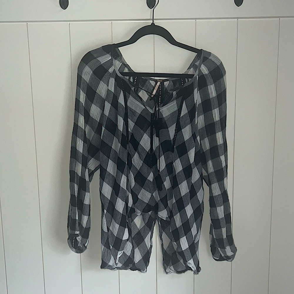 Free People gingham checked asymmetrical blouse